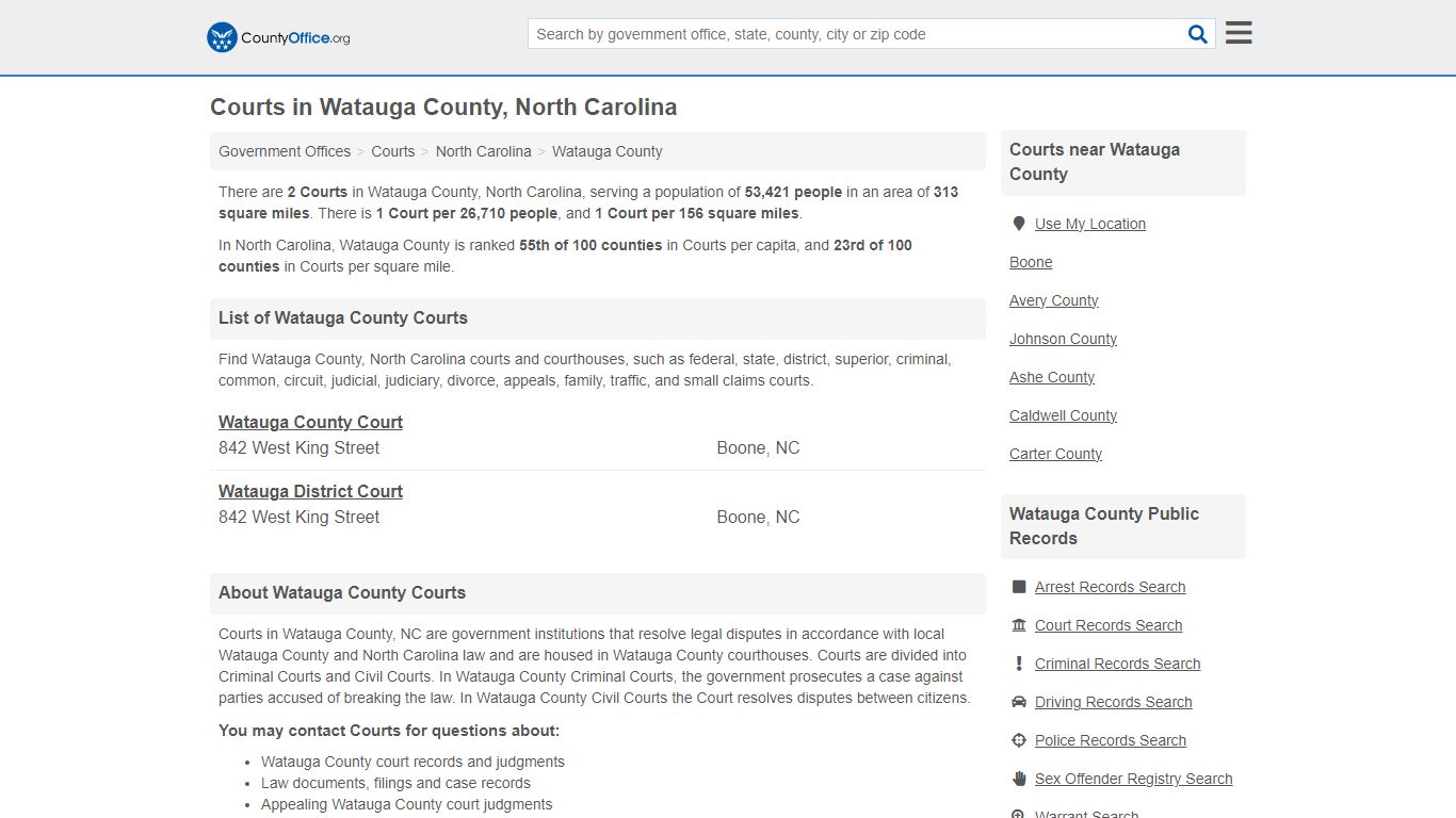 Courts - Watauga County, NC (Court Records & Calendars)