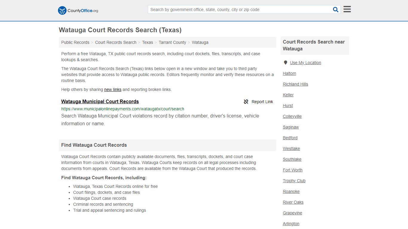 Watauga Court Records Search (Texas) - County Office
